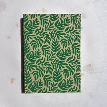 Load image into Gallery viewer, handmade paper notebook with green leaf design