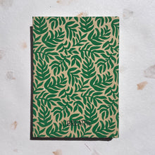 Load image into Gallery viewer, handmade paper notebook with green leaf design InBreathe