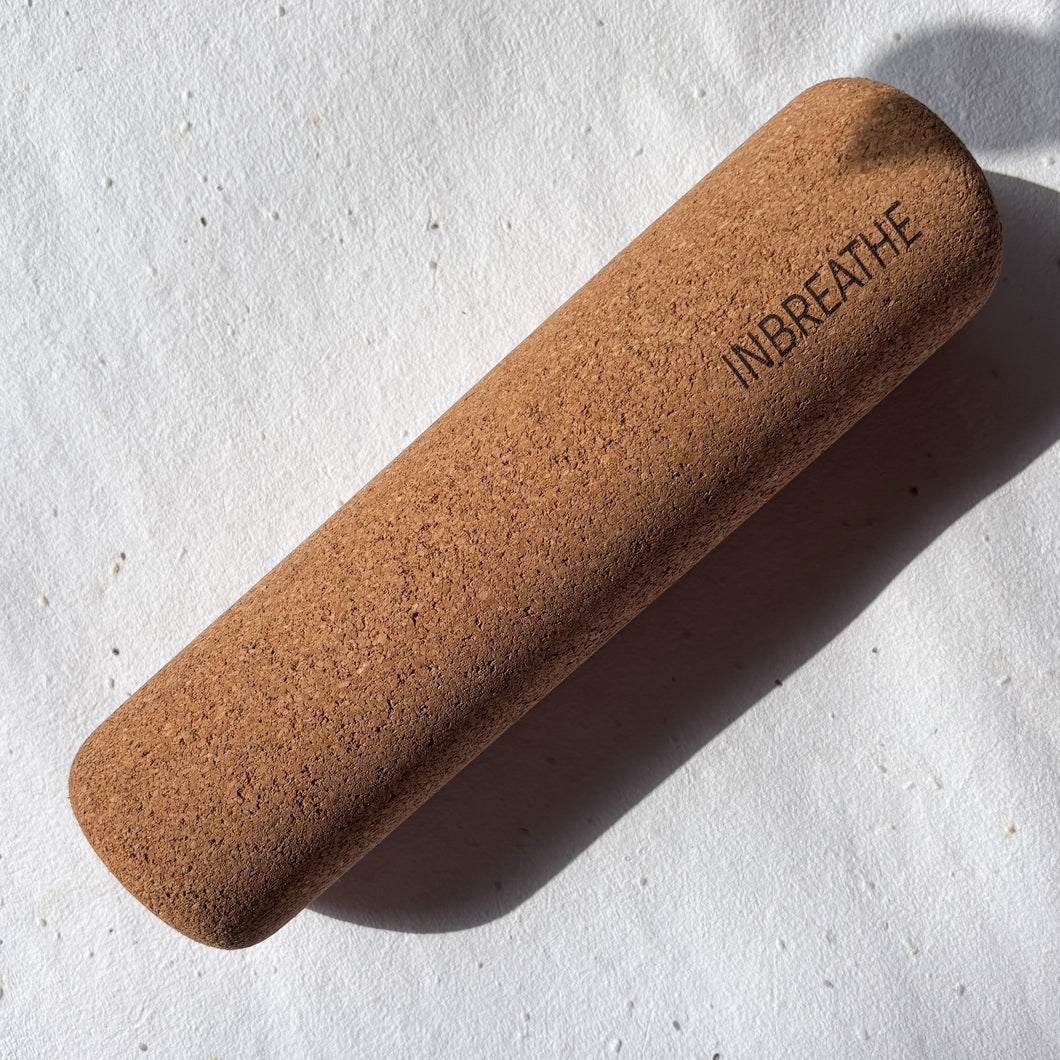 Cork yoga roller for back massage, deep tissue therapy, and muscle tension relief