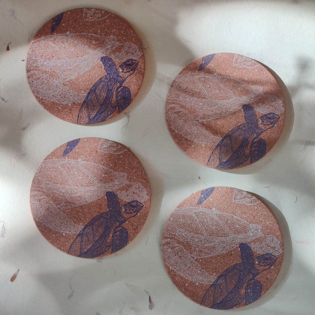 Eco-friendly coasters featuring turtle art, ideal for daily use and hot beverages