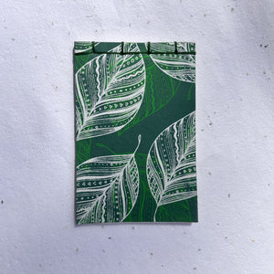leaf print notebook made with handmade paper for mindful writing