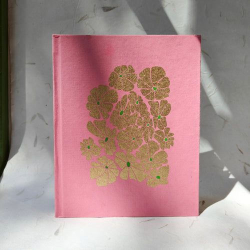 Pink floral handmade hardcover notebook by InBreathe with ruled recycled cotton pages
