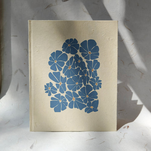 White floral handmade hardcover notebook by InBreathe with ruled recycled cotton pages