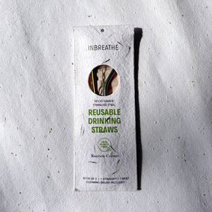Eco-friendly stainless steel rainbow straws set of 2, reusable and safe for hot or cold drinks.