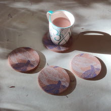 Load image into Gallery viewer, Plastic-free coaster set with turtle print, crafted from natural cork for table protection.

