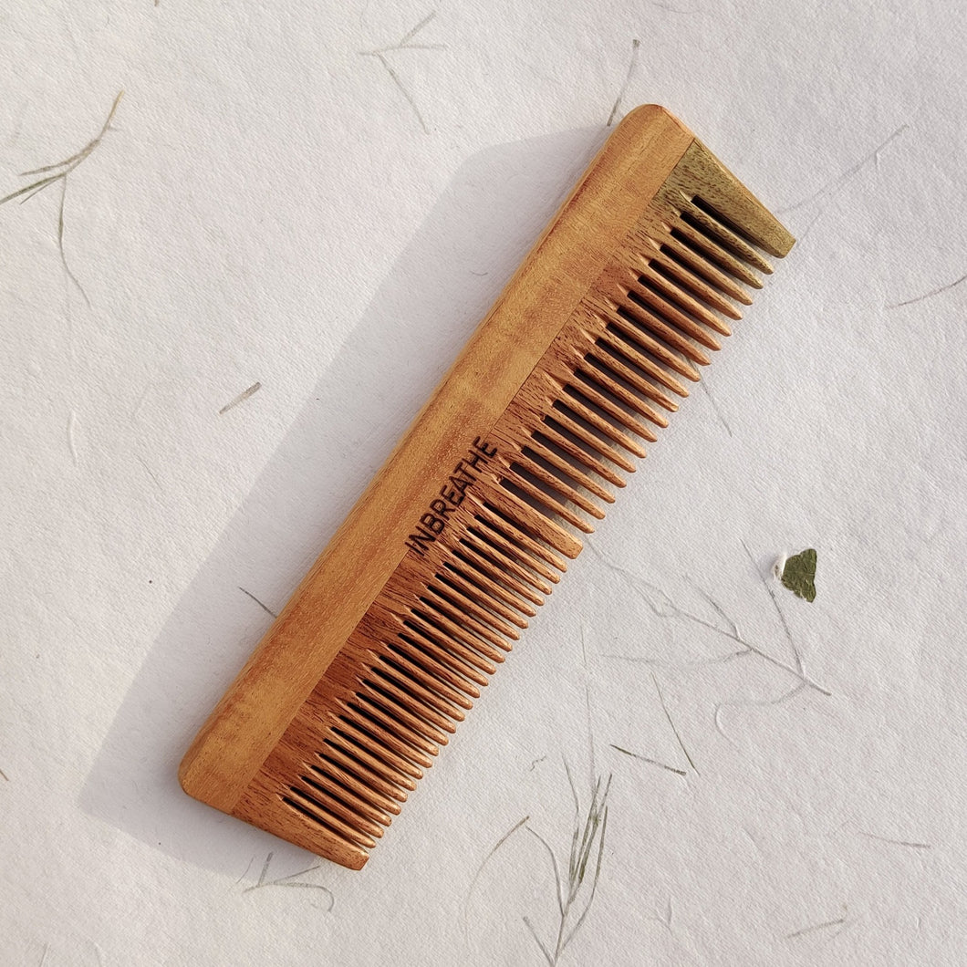 Dual tooth neem hair comb for men and women, great for detangling and daily hair care
